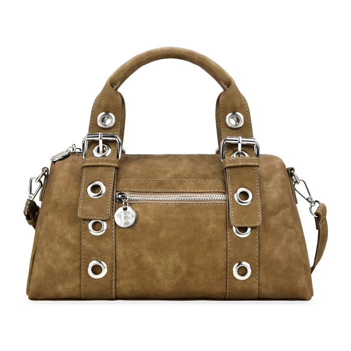 Bolso de mano kaki con hebillas y tachuelas redondas