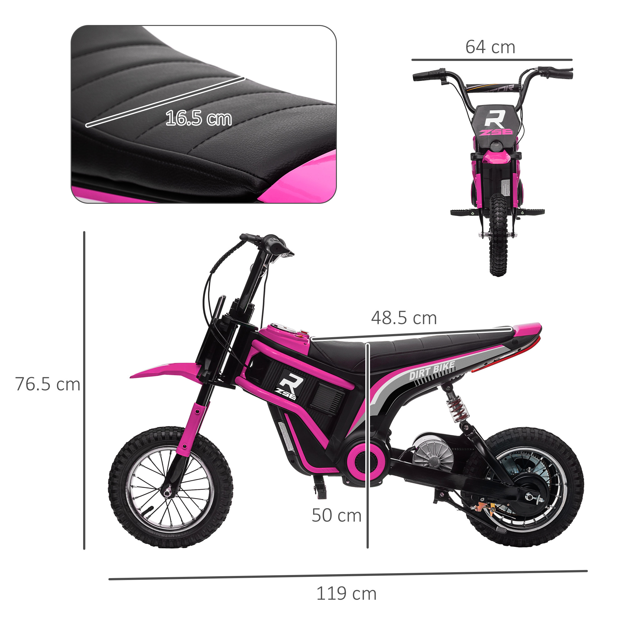 HOMCOM Moto Elettrica per Bambini con Acceleratore Manuale, 2 Velocità 8-16km/h, Età 8-12 Anni, Rosa