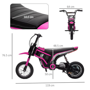 HOMCOM Moto Elettrica per Bambini con Acceleratore Manuale, 2 Velocità 8-16km/h, Età 8-12 Anni, Rosa