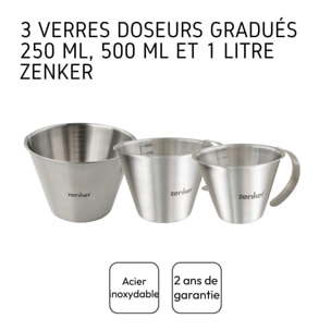 Set de 3 verres doseurs gradués en inox 250 ml, 500 ml et 1 litre Zenker