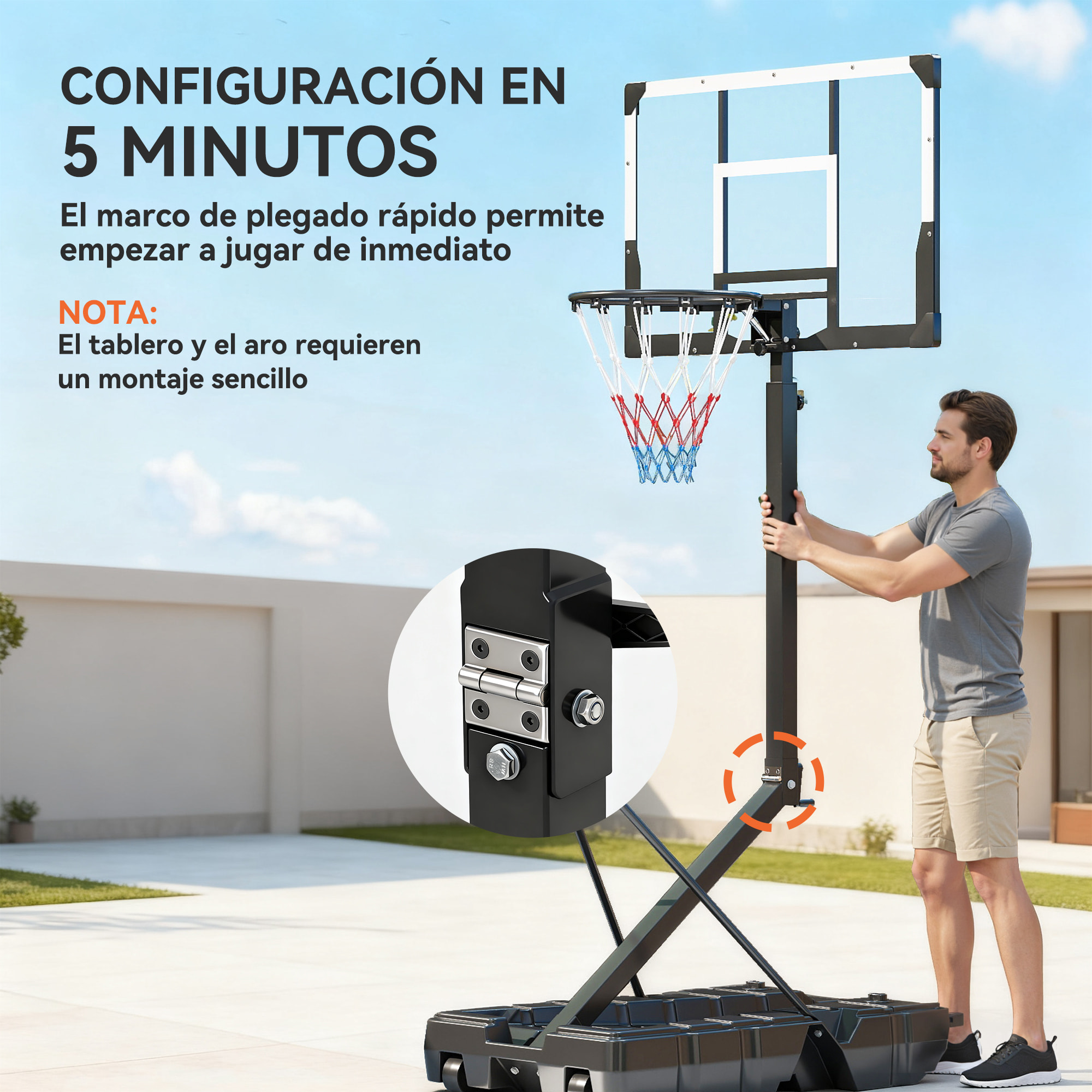 Canasta de Baloncesto para Exterior, Altura Ajustable 230-305 cm, Canasta de Baloncesto Portátil con Marco Plegable, Tablero Irrompible, Ruedas y Base Rellenable, para Adolescentes y Adultos