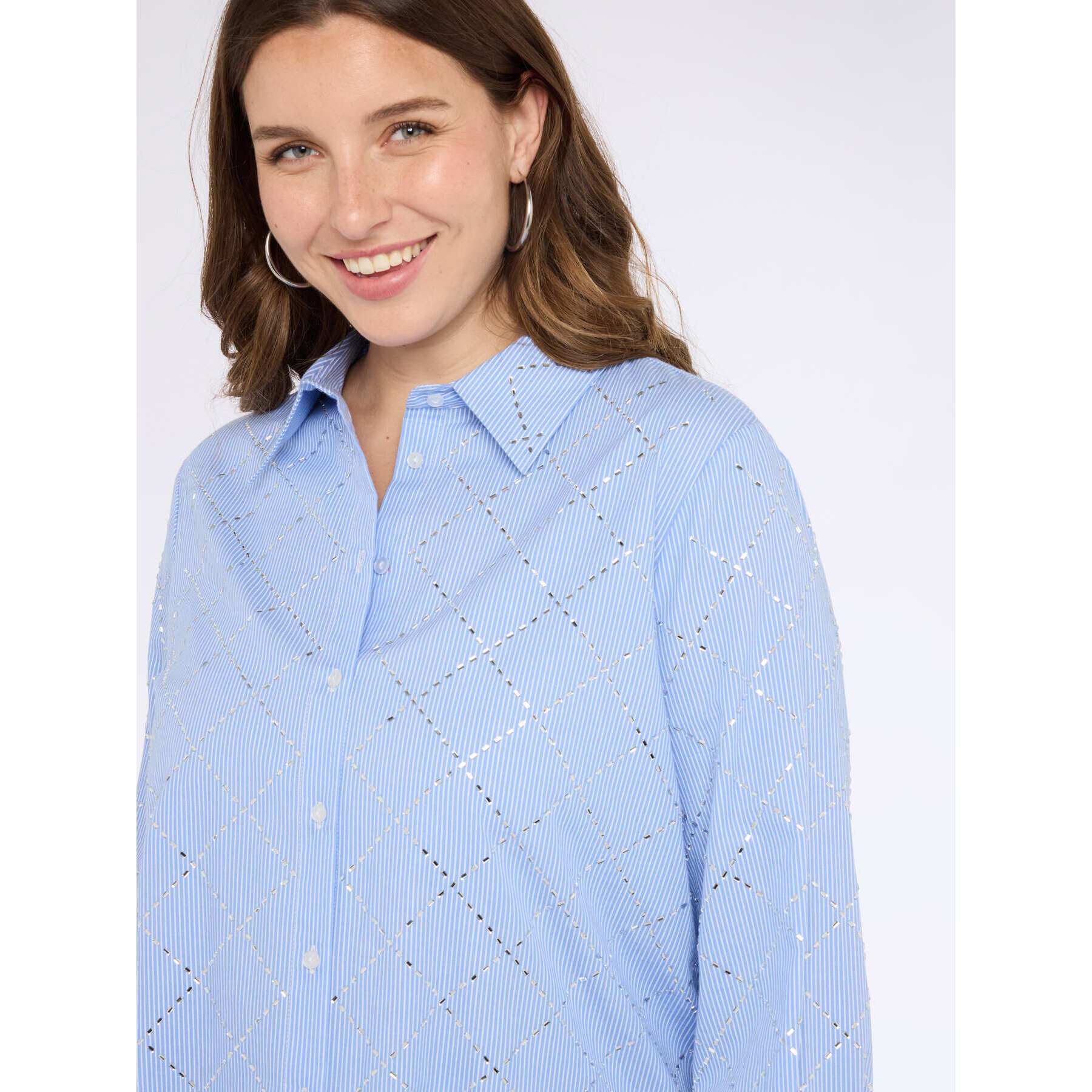 Fiorella Rubino - Camisa de algodón con bordado de rombos - Light - blue