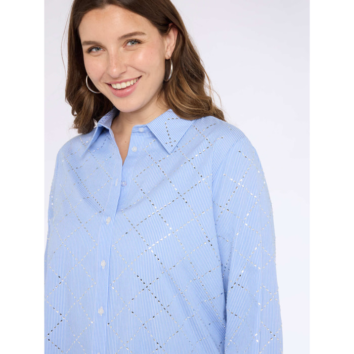 Fiorella Rubino - Camisa de algodón con bordado de rombos - Light - blue