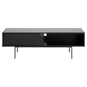 Meuble TV noir avec porte coulissante et 1 niche METTY