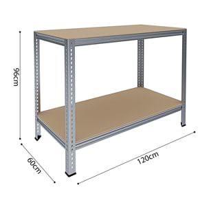 Banco Tavolo Da Lavoro Senza Bulloni In Acciaio Metallo e MDF Portata Fino a 1200 Kg Con 2 Ripiani Regolabili Garage Officina Cantina 96 x 120 x 60 cm