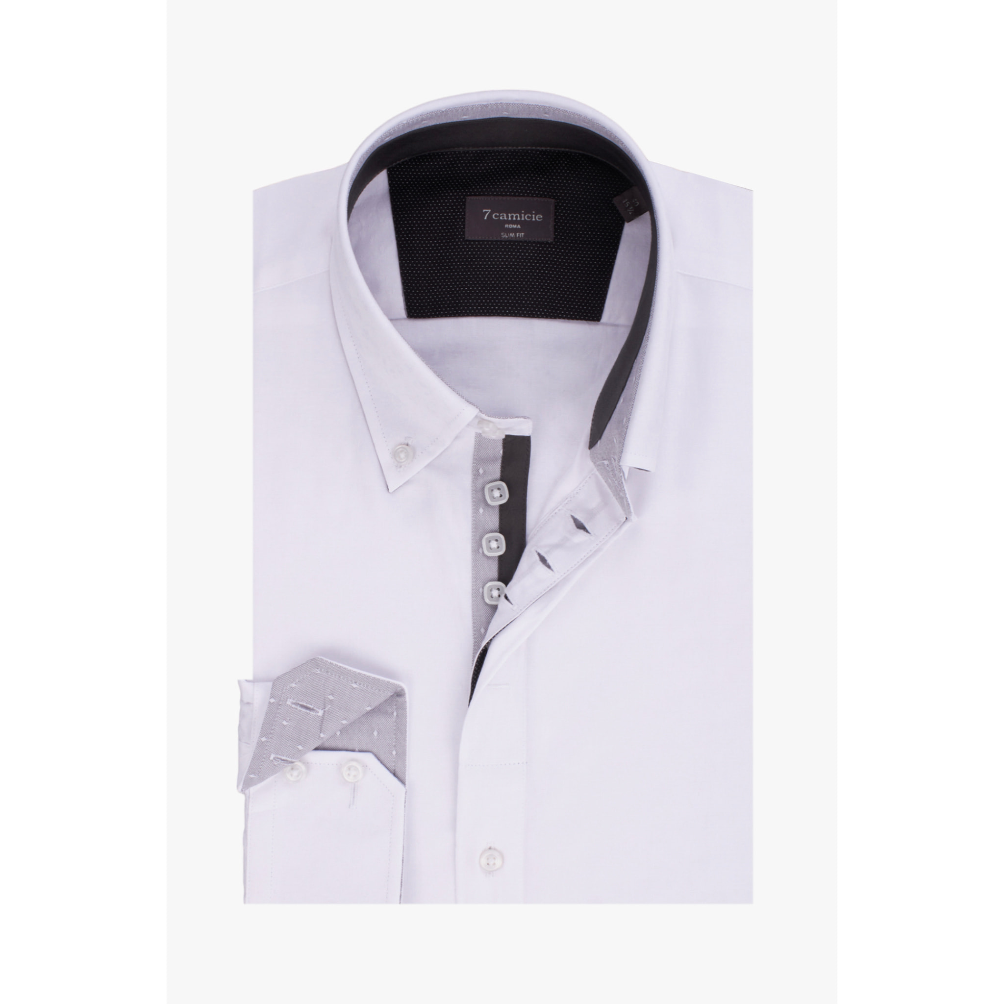 Camicia Uomo 2 Bottoni Button Down Slim Twill Fantasia Bianco e Bianco