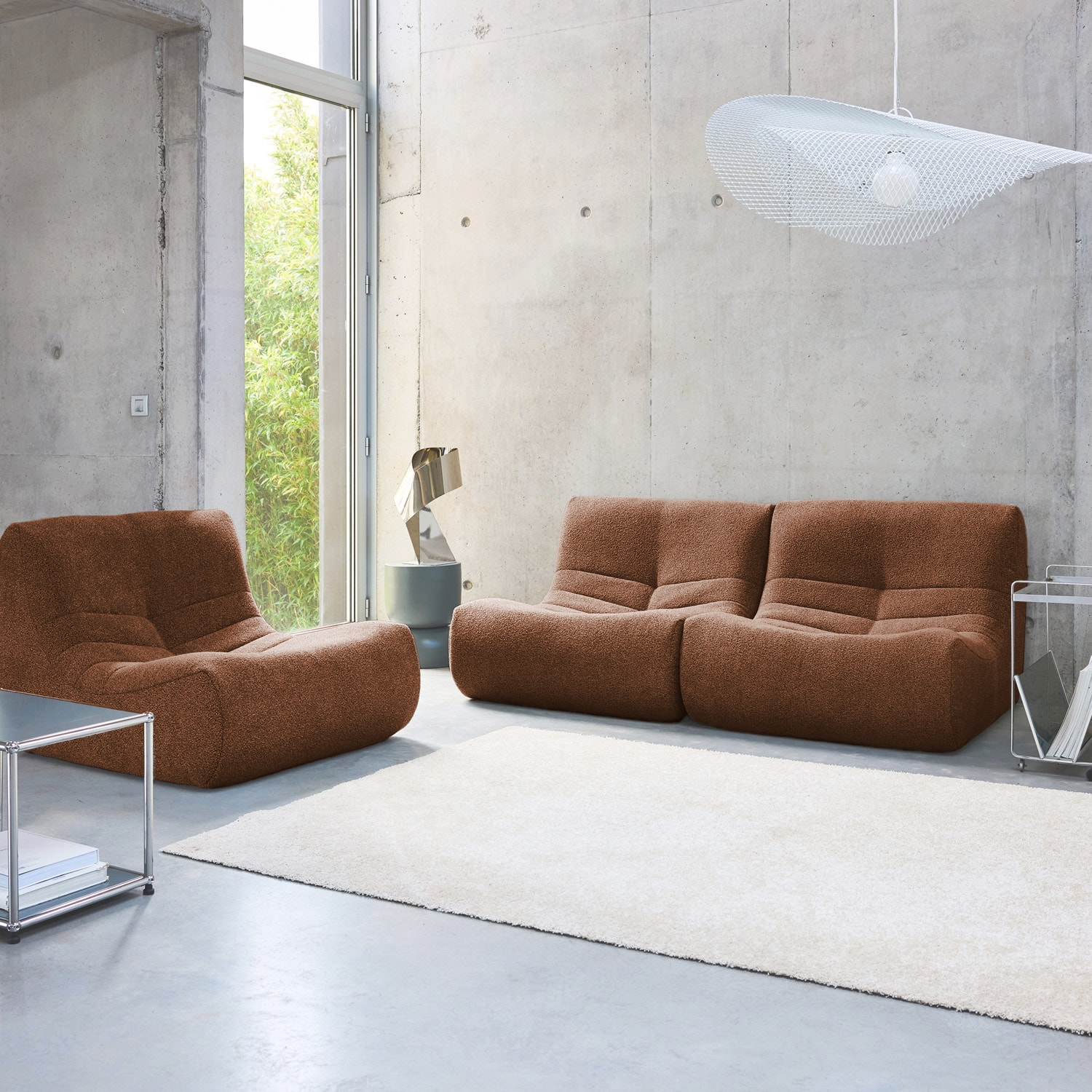 Lot de 3 fauteuils chauffeuses en bouclette texturée terracotta style contemporain 1 place