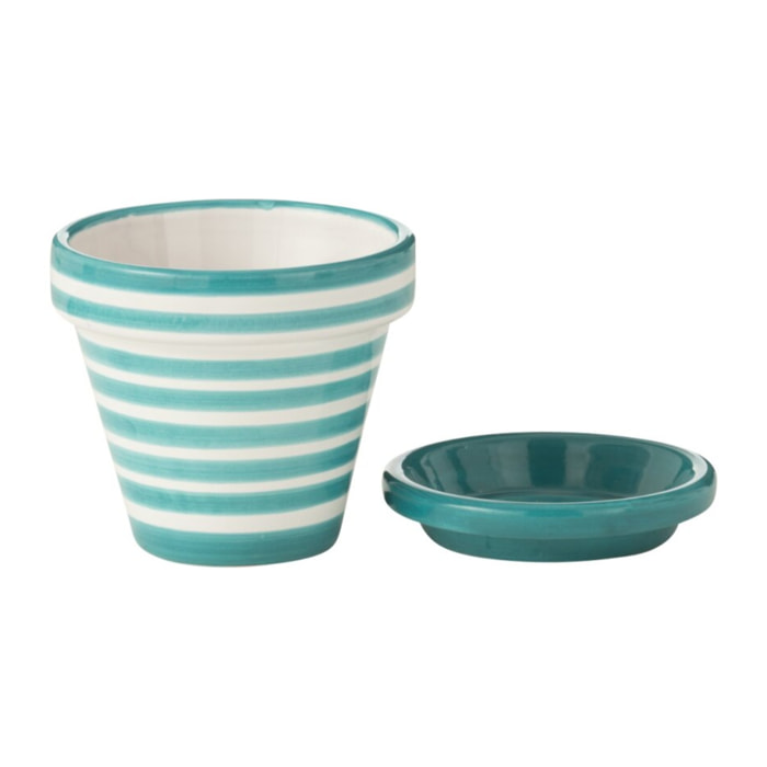 J-Line cache-pot Granada Stripes Handmade + Painted - céramique - aqua - extra small - Ø 17 cm