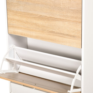 Mueble Zapatero Armario Zapatero con 3 Cajones Estante de Vidrio y Asa de Aluminio para Pasillo Entrada Carga 50 kg 60x24x105,5 cm Natural