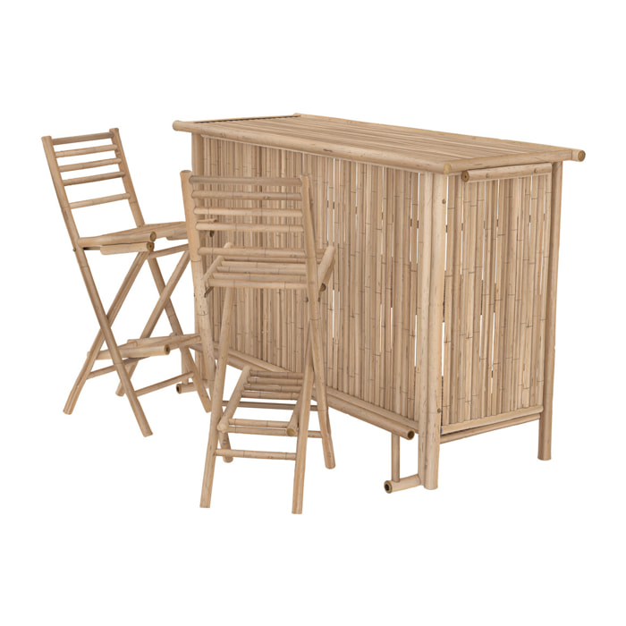 Ensemble bar et chaise de bar de jardin en bambou (lot de 2) - Vadella