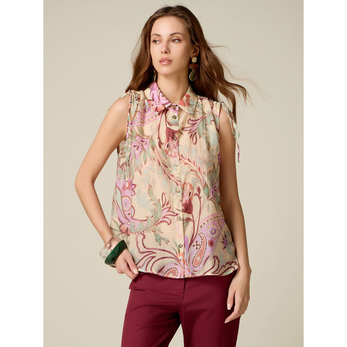 Oltre - Camisa sin mangas estampada - Rosa