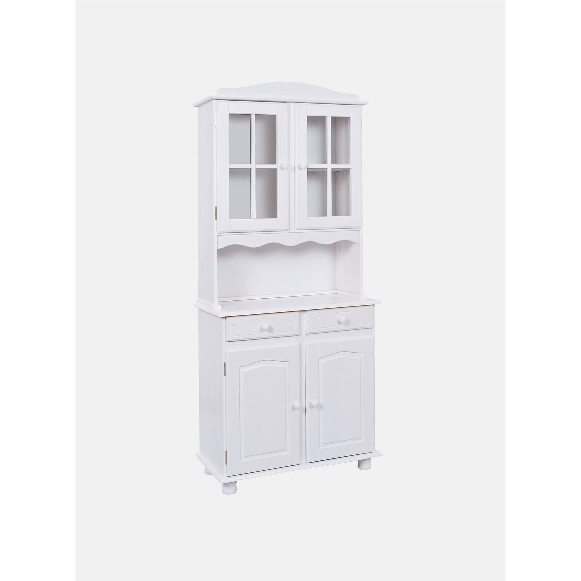 Credenza a due ante e due cassetti, colore bianco, cm 88 x 198 x 32