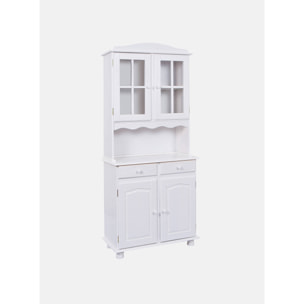 Credenza a due ante e due cassetti, colore bianco, cm 88 x 198 x 32