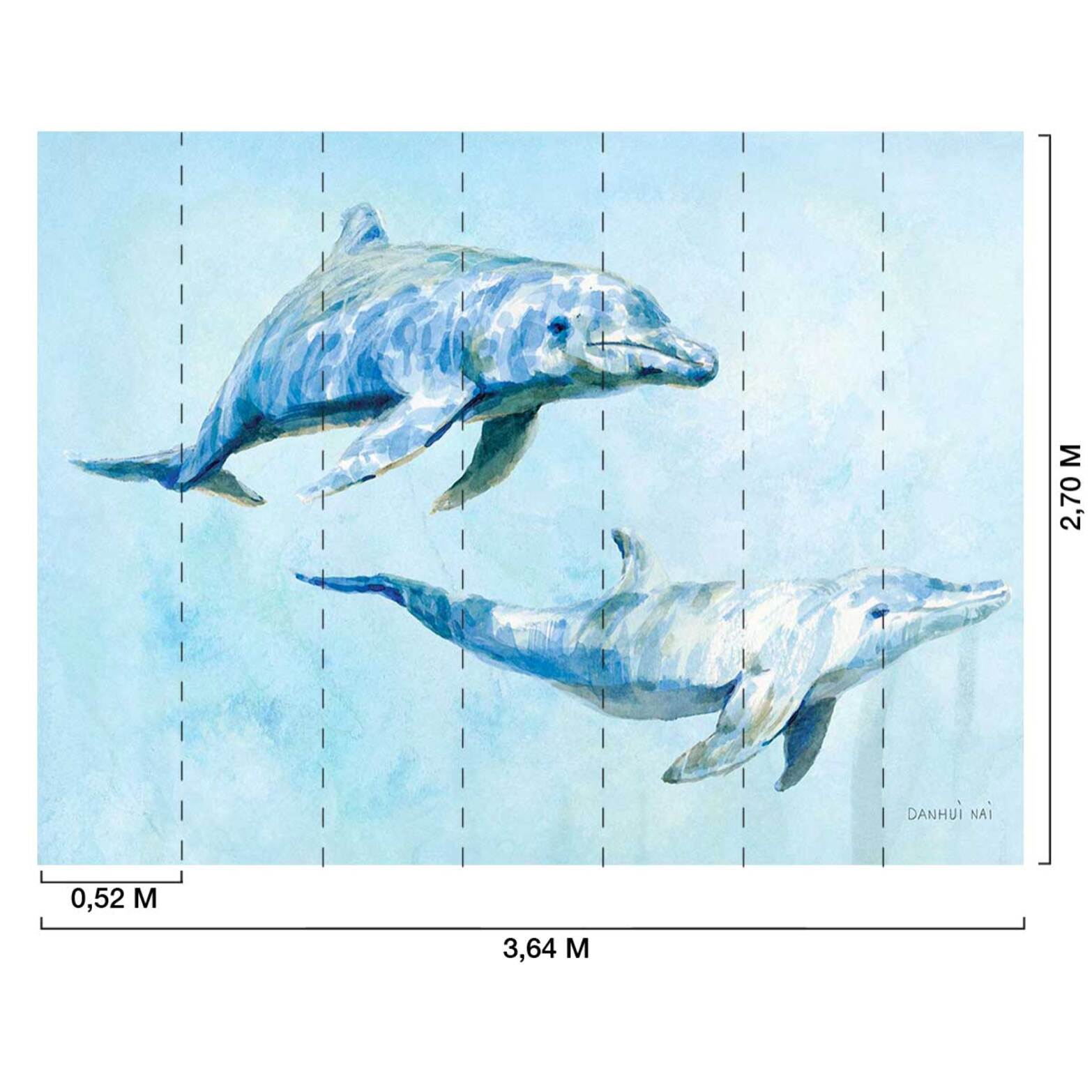 Papier peint dauphins aquarelle bleu océan ambiance marine Intissé