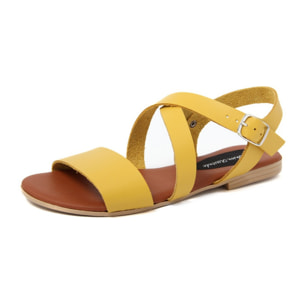 Sandali Flat Made in Italy in pelle colore Giallo, Altezza tacco 1,2 cm