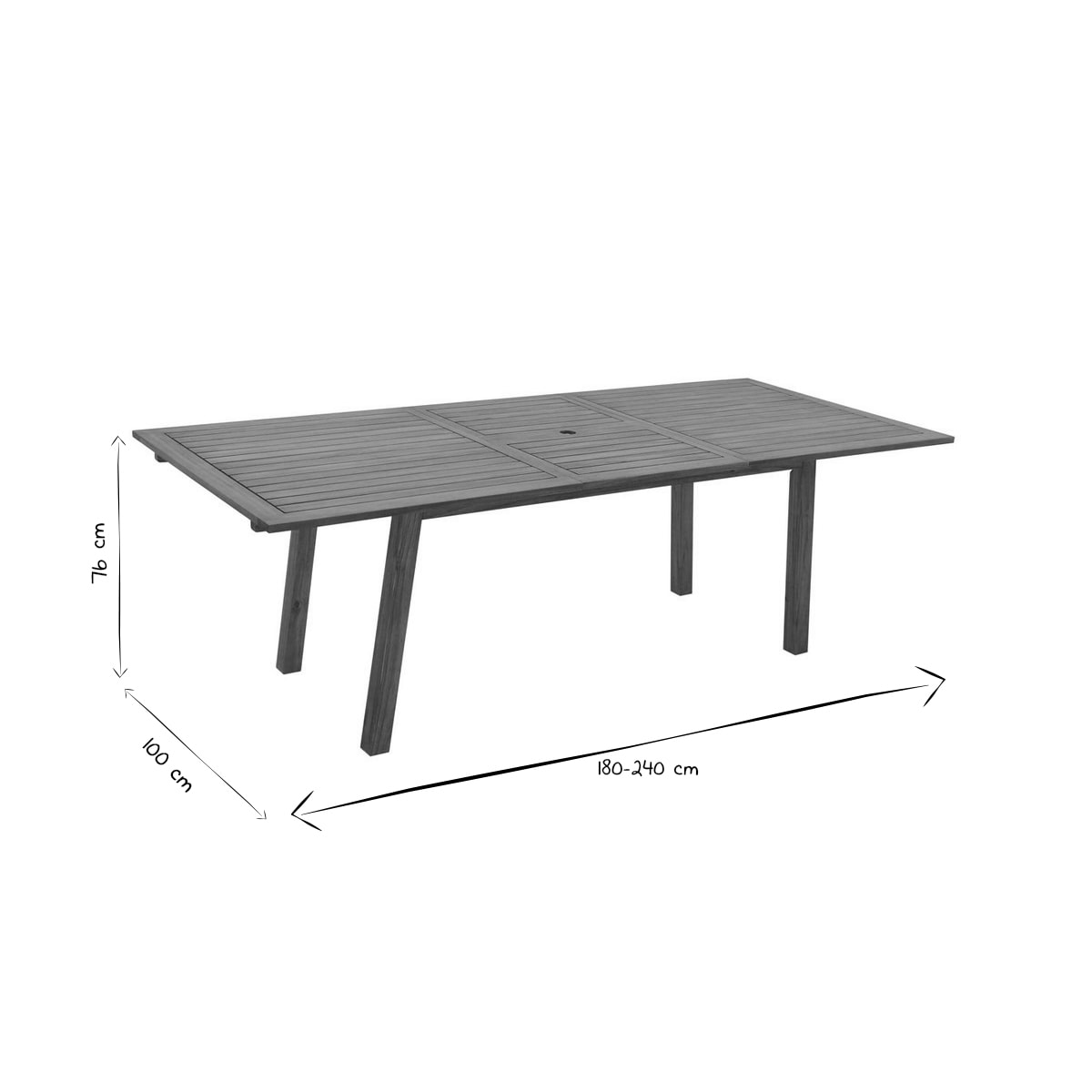 Table de jardin extensible rallonges intégrées en bois massif L180-240 cm MAYEL