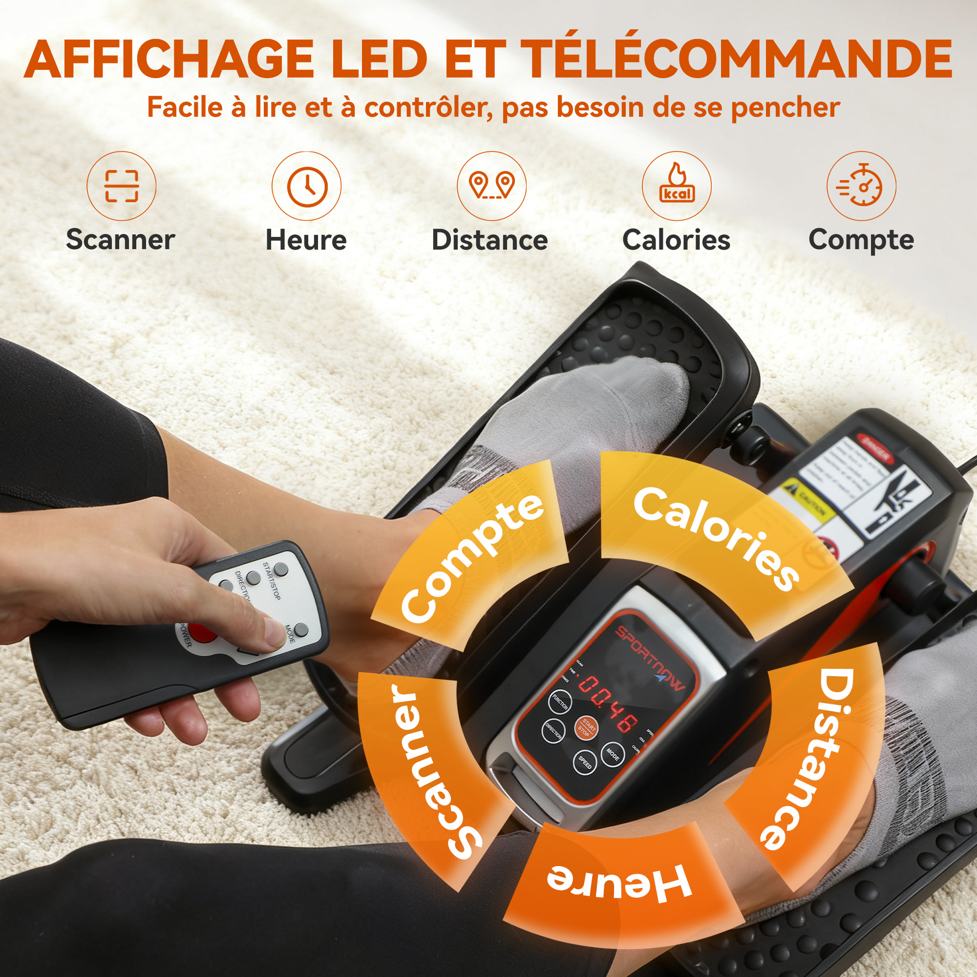 Mini Vélo elliptique 12 vitesses mode manuel & auto 3 programmes télécommande écran LCD