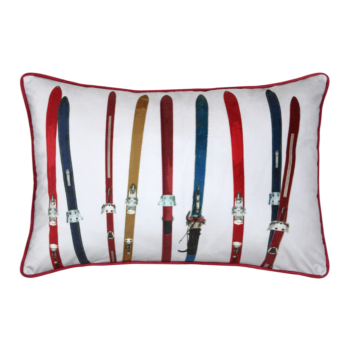 Coussin rectangulaire à motif skis vintage - Blanc