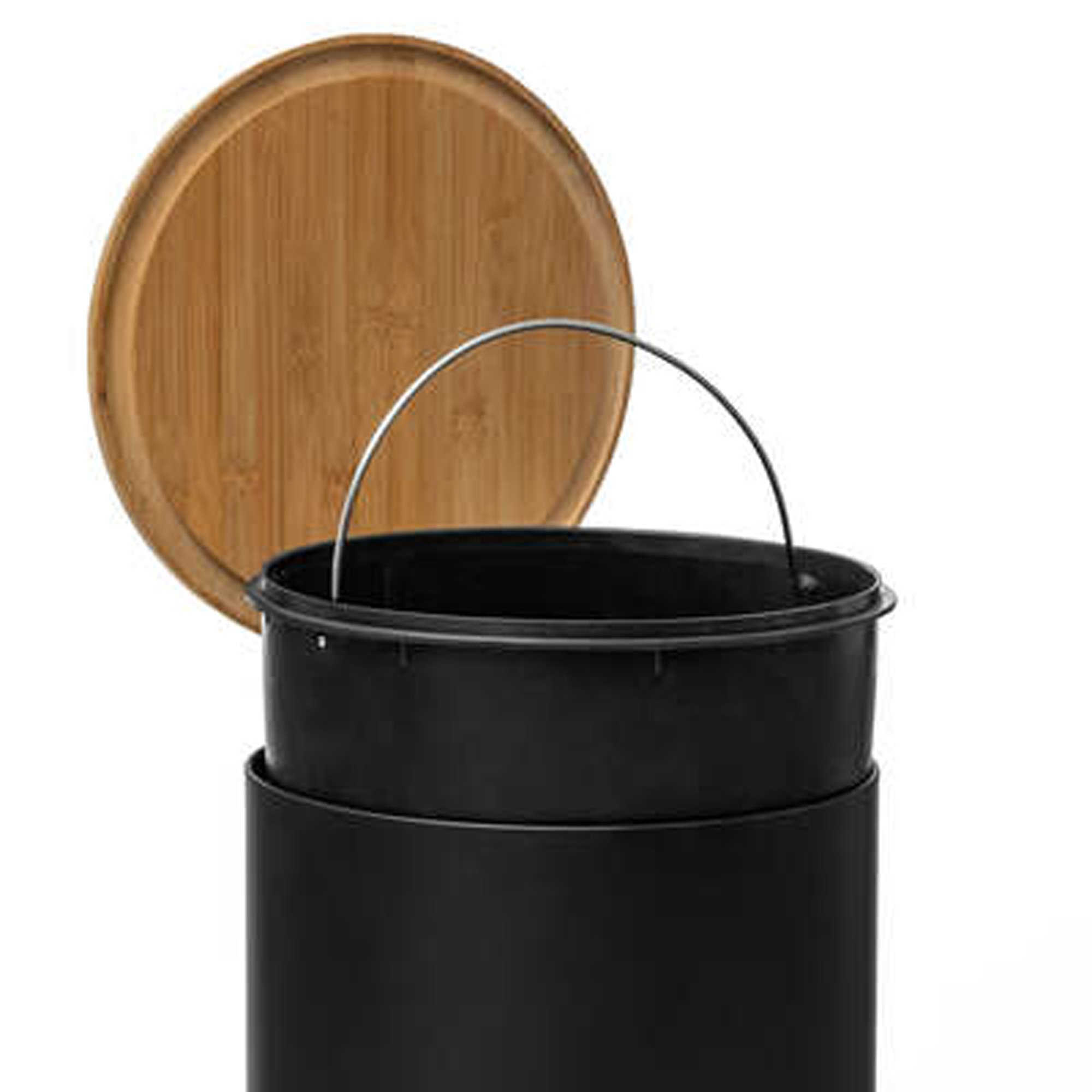Cubo pedal 20l con tapa de bambú negro