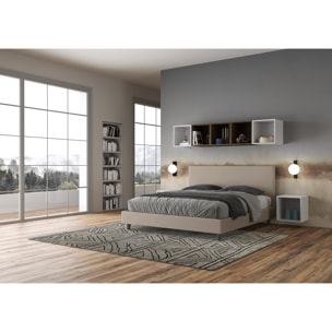 Cama sin somier acolchada 160x190 cuero sintético gris paloma Naspy