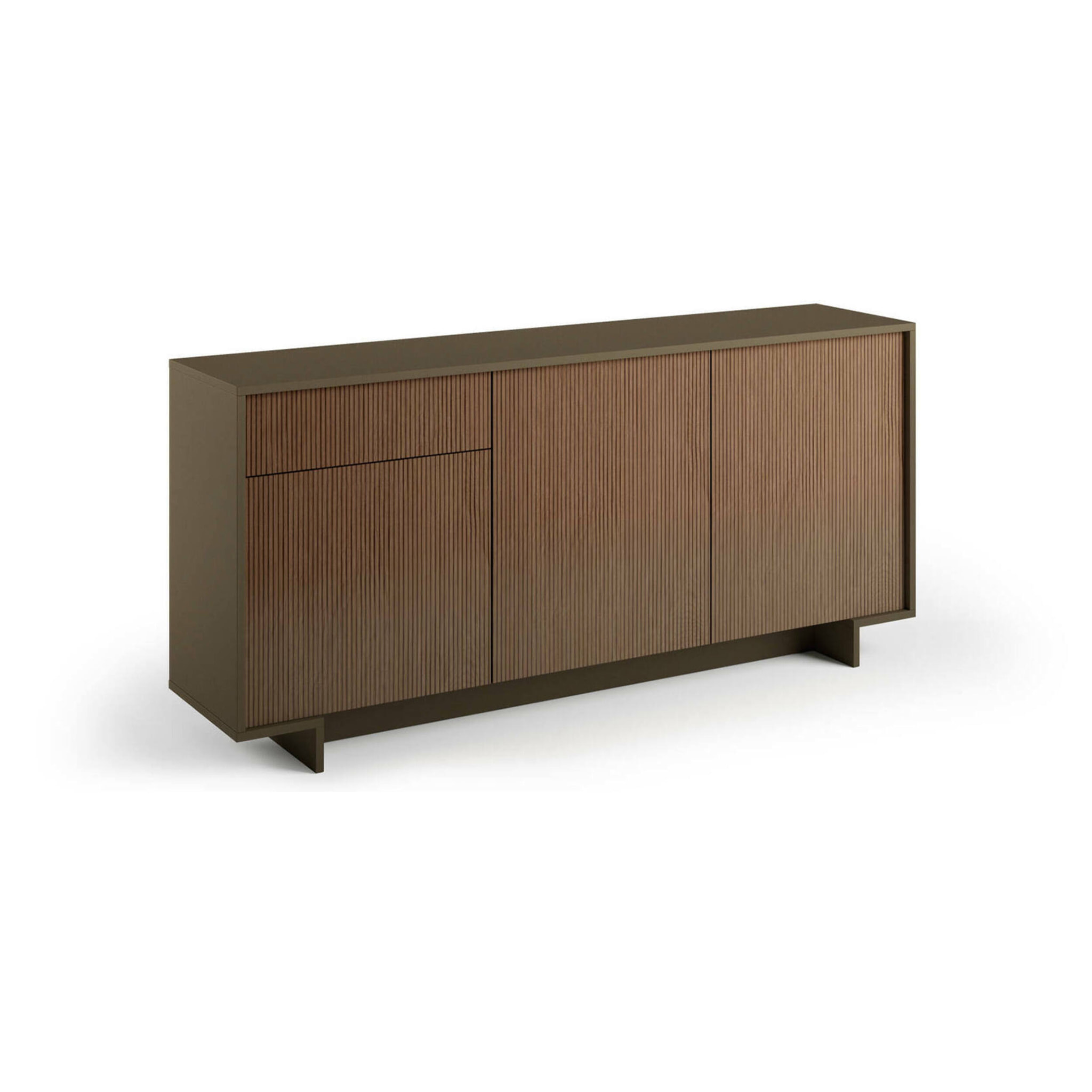 Credenza Davallon, Madia da salotto, Buffet da soggiorno a 3 ante e 1 cassetto, 100% Made in Italy, 170x42h78 cm, Marrone e Noce