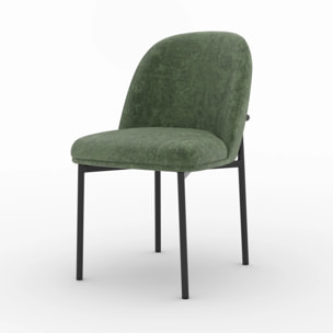 Lot de 2 chaises en tissu vert sapin et pieds métal noir - Noah