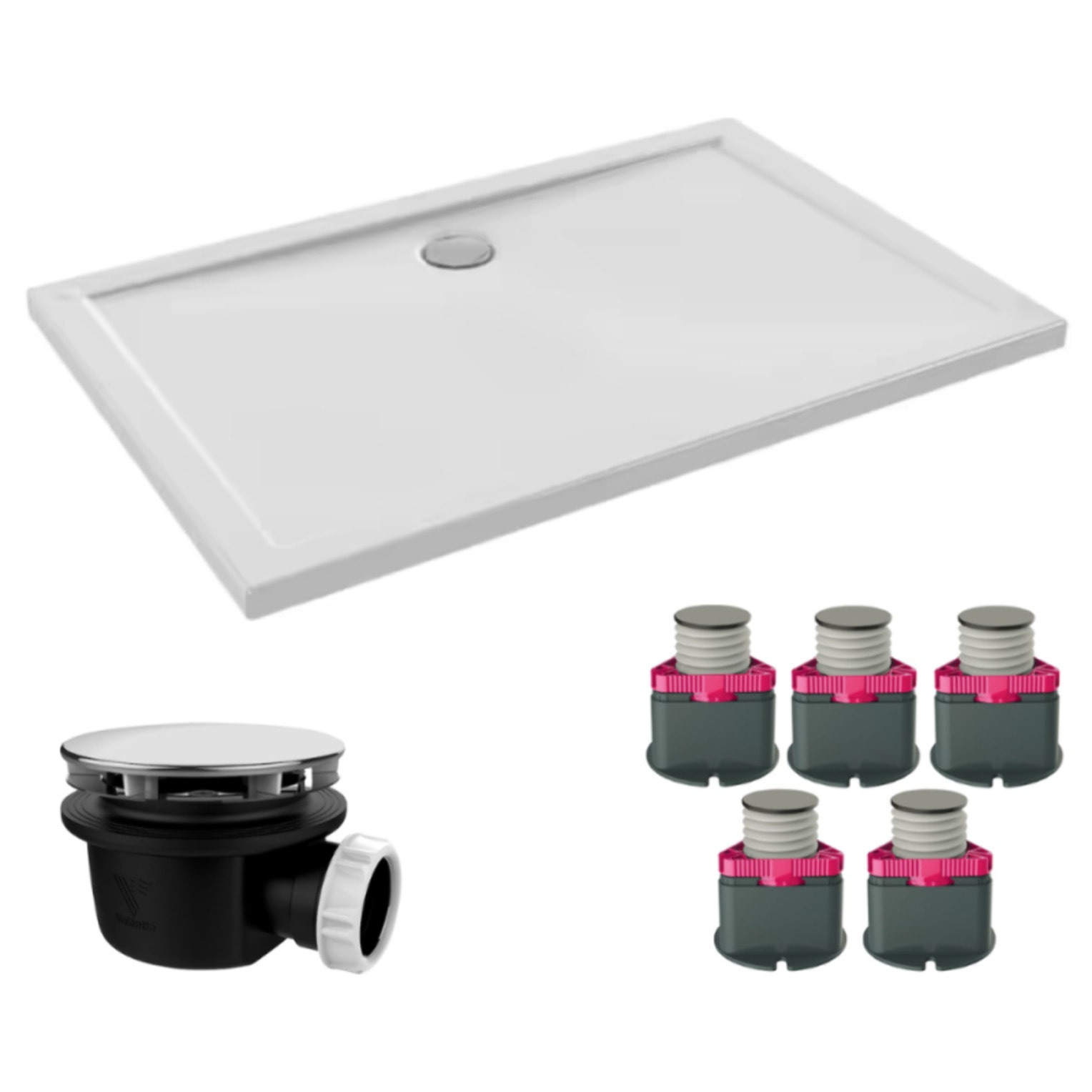 Receveur de douche 120 x 80 Gaspard extra-plat céramique + Kit de réhausse (5 pieds) + Bonde
