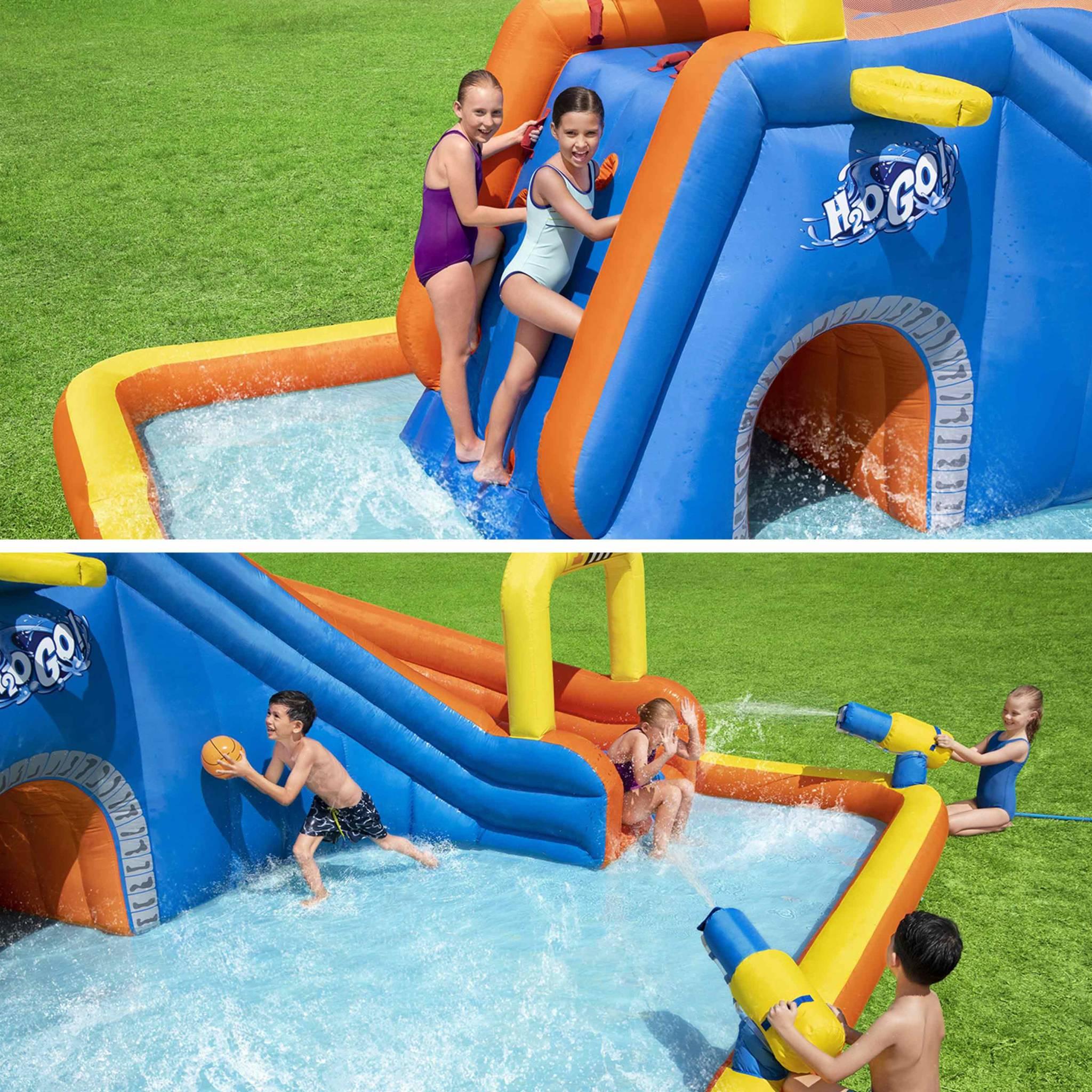 Outsunny – Château Gonflable Avec Toboggan, Trampoline, Piscine Et Mur D'Escalade – 435 X 245 X 200 Cm – Gonfleur 450W Inclus – Dès 3 Ans