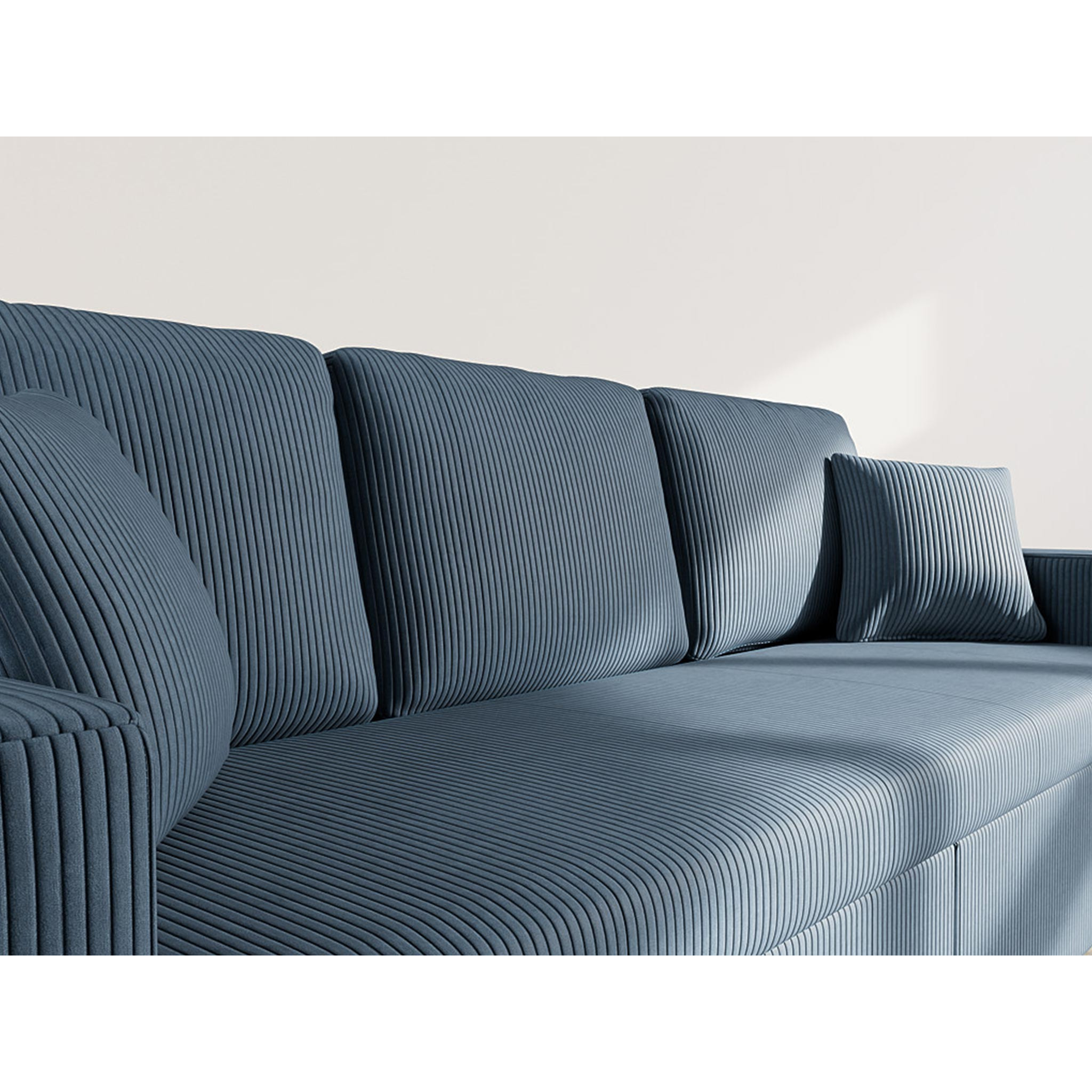 Cyrus - Canapé droit 3 places convertible en velours côtelé - Bleu