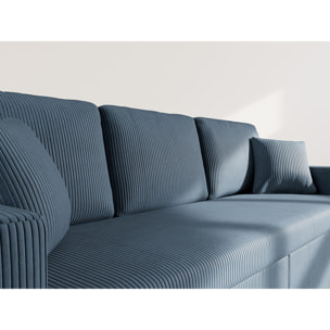 Cyrus - Canapé droit 3 places convertible en velours côtelé - Bleu