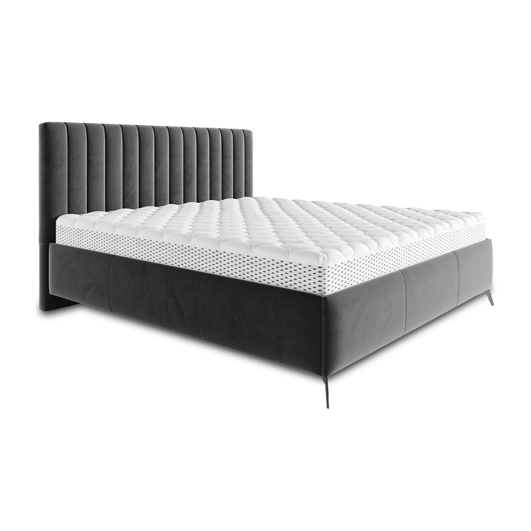 Mendoza - lit coffre - 160x200 - sommier inclus - en velours - Gris