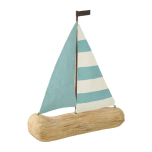 J-Line Voilier décoratif - bois - naturel/bleu clair - small