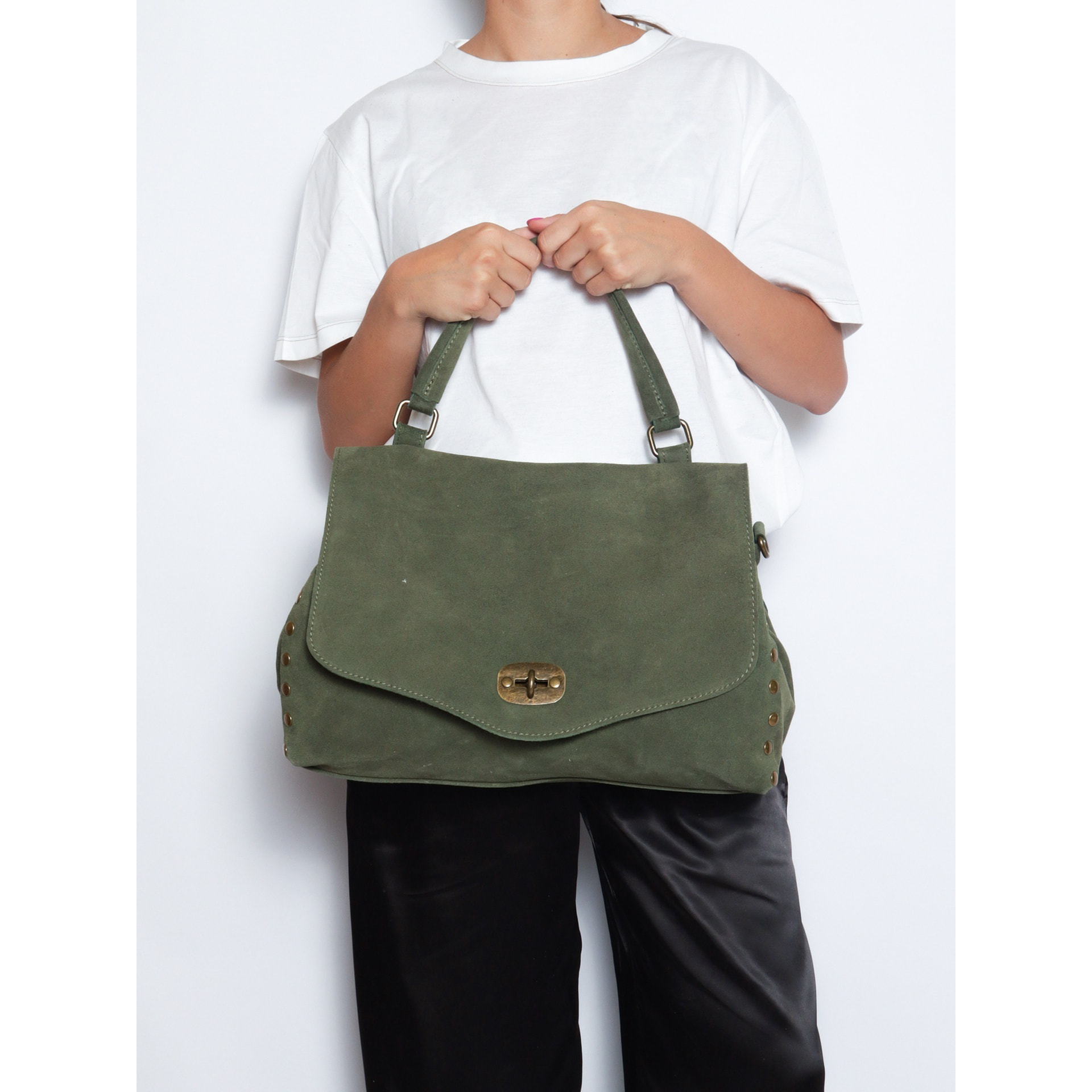 Borsa a mano da donna Made in Italy - Modello Zelia Elite - Pelle scamosciata - 37.0 x 22.0 x 15.0 cm