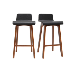 Tabourets de bar scandinaves noyer et noir H65 cm (lot de 2) BALTIK