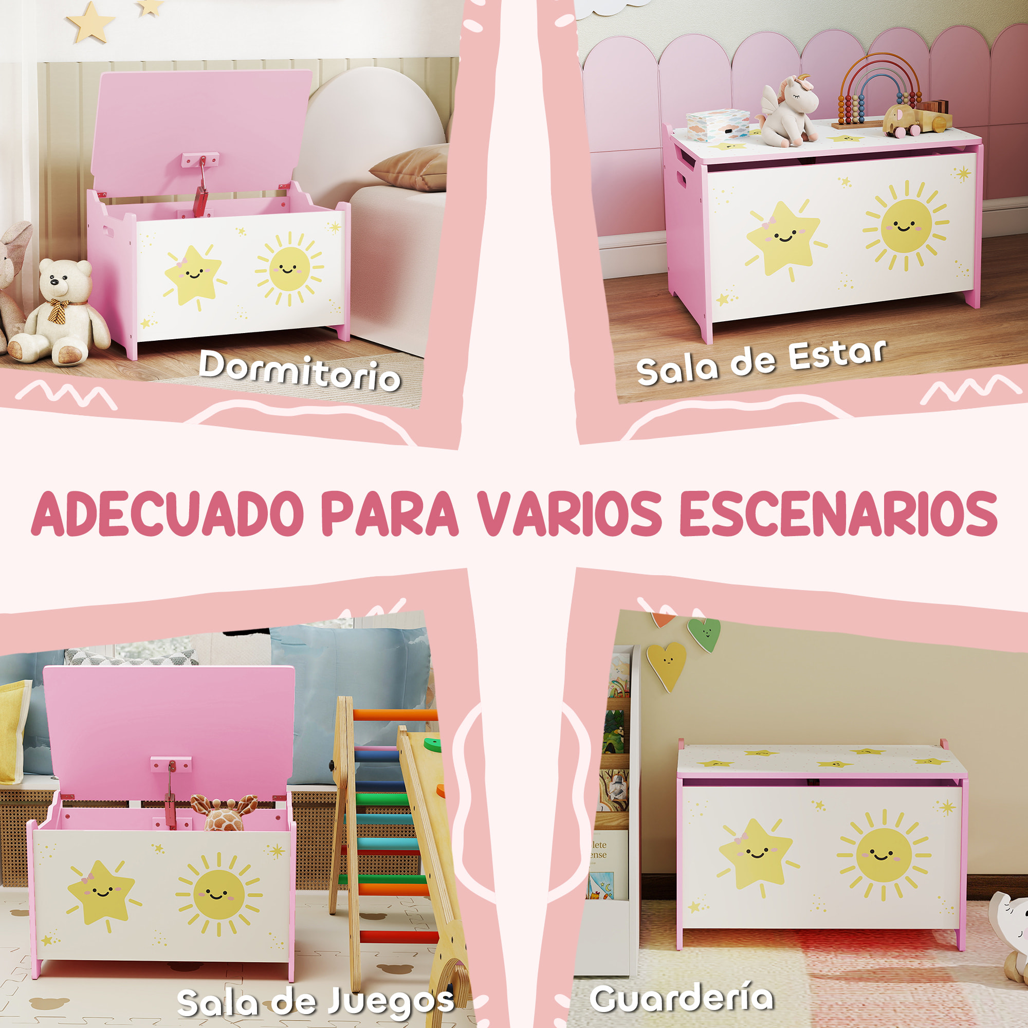 Caja de Almacenaje Juguetes, 53L, Baúl Juguetes Infantil, Organizador Juguetes con Tapa Abatible Pistón de Gas para Niños, Niñas, Libros, Ropa en Guardería, Sala de Juegos, Dormitorio, Rosa