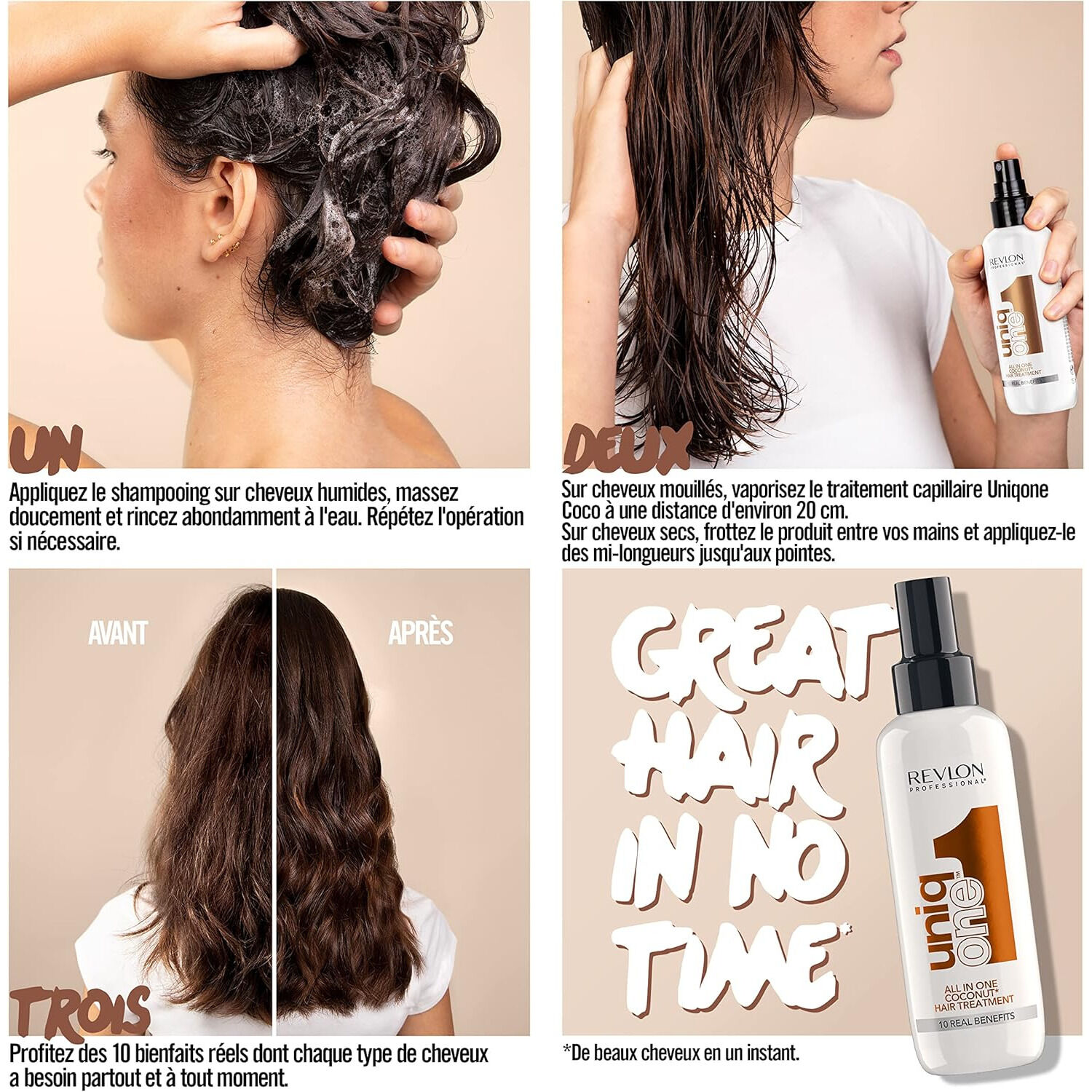 UNIQONE™ - Masque spray Sans Rinçage 10 Bienfaits Coco 150 ml