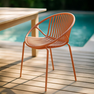 Lot de 4 fauteuils de table extérieur brique en polypropylène et métal CALYPSO