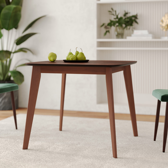 Table carrée 4 personnes en bois foncé finition noyer 90 cm - Julio