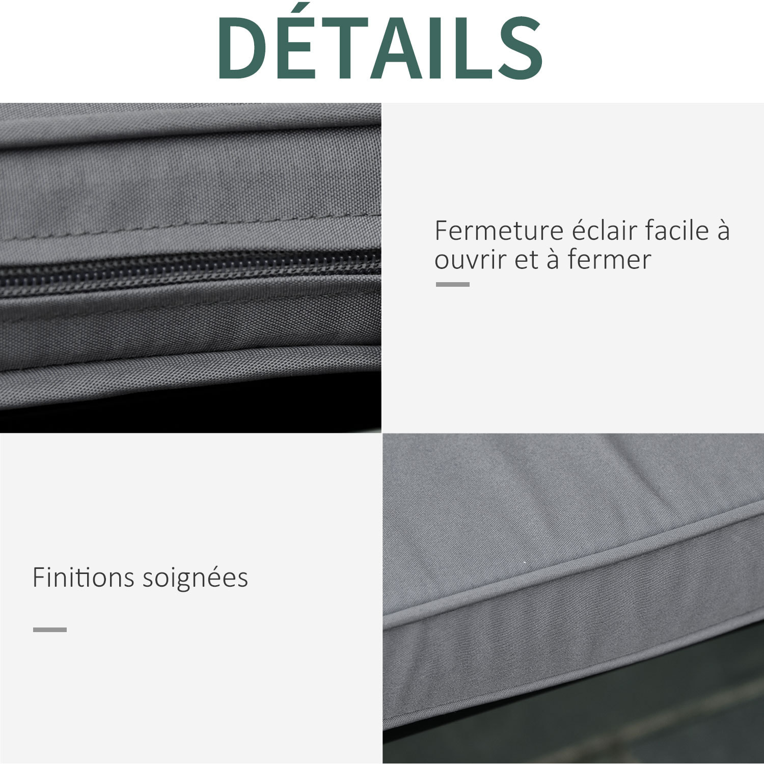 Coussins de banc de jardin déhoussables - lot de 2 - polyester gris