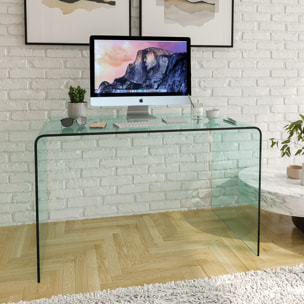 Scrivania Scrittoio da Ufficio Studio Soggiorno in Vetro Curvato Design Curvo Stile Moderno Minimal Chic - Luxury Z-09 - 120 x 74 x 70 cm Trasparente