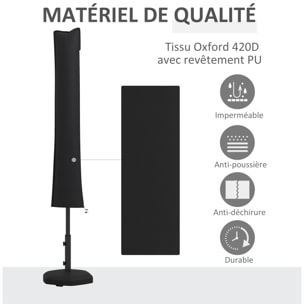 Housse de protection imperméable pour parasol droit avec fermeture éclair et cordon de serrage gris
