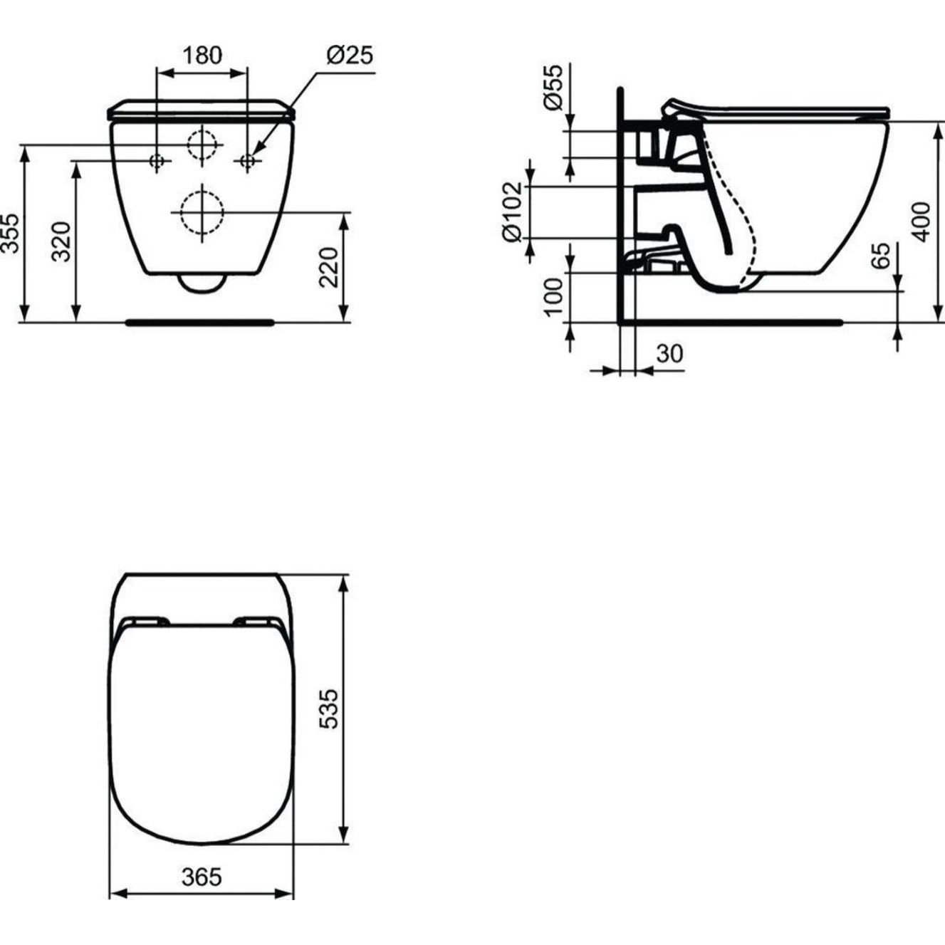 Pack WC Bati-support Geberit Duofix + Cuvette Ideal Standard Tesi Aquablade + Plaque blanche (TesiGeb3-RT)