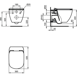 Pack WC Bati-support Geberit Duofix + Cuvette Ideal Standard Tesi Aquablade + Plaque blanche (TesiGeb3-RT)