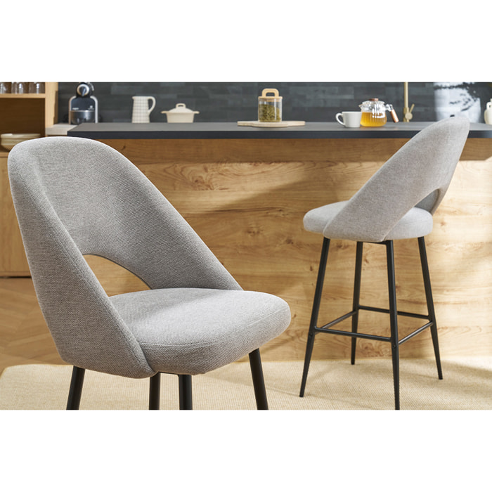 Tabourets de bar en tissu effet velours texturé gris H65 cm (lot de 2) COSETTE