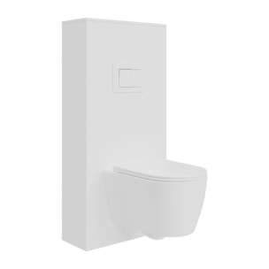 Pack Wc Suspendu + Châssis + Boîtier de Support Blanc | Toilette Blanc Mat | Bouton Blanc | Réservoir Encastré | Couvercle Amorti | Alday