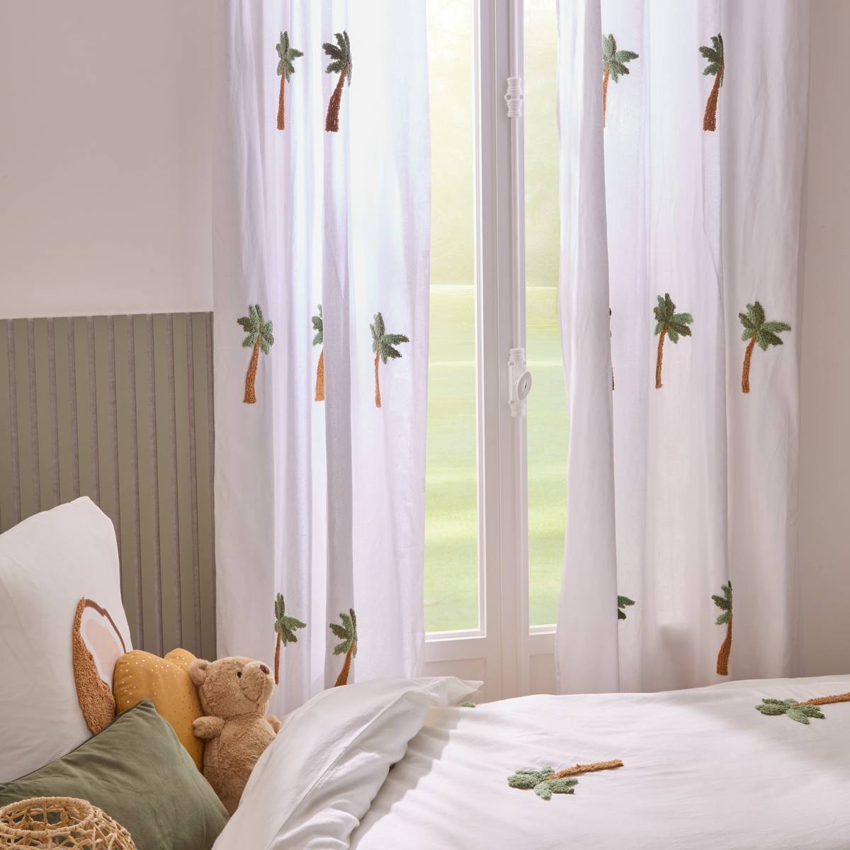 Rideau Tufy 260x140cm Blanc Imprimé Palmiers