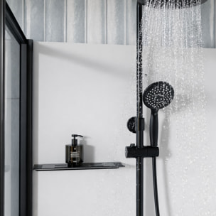 Cabine de Douche Rectangle 115x90 - Colonne Thermostatique Noire et Receveur Haut Effet Pierre