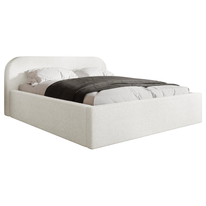Orane - lit coffre - 180x200 cm - en tissu bouclette - Blanc