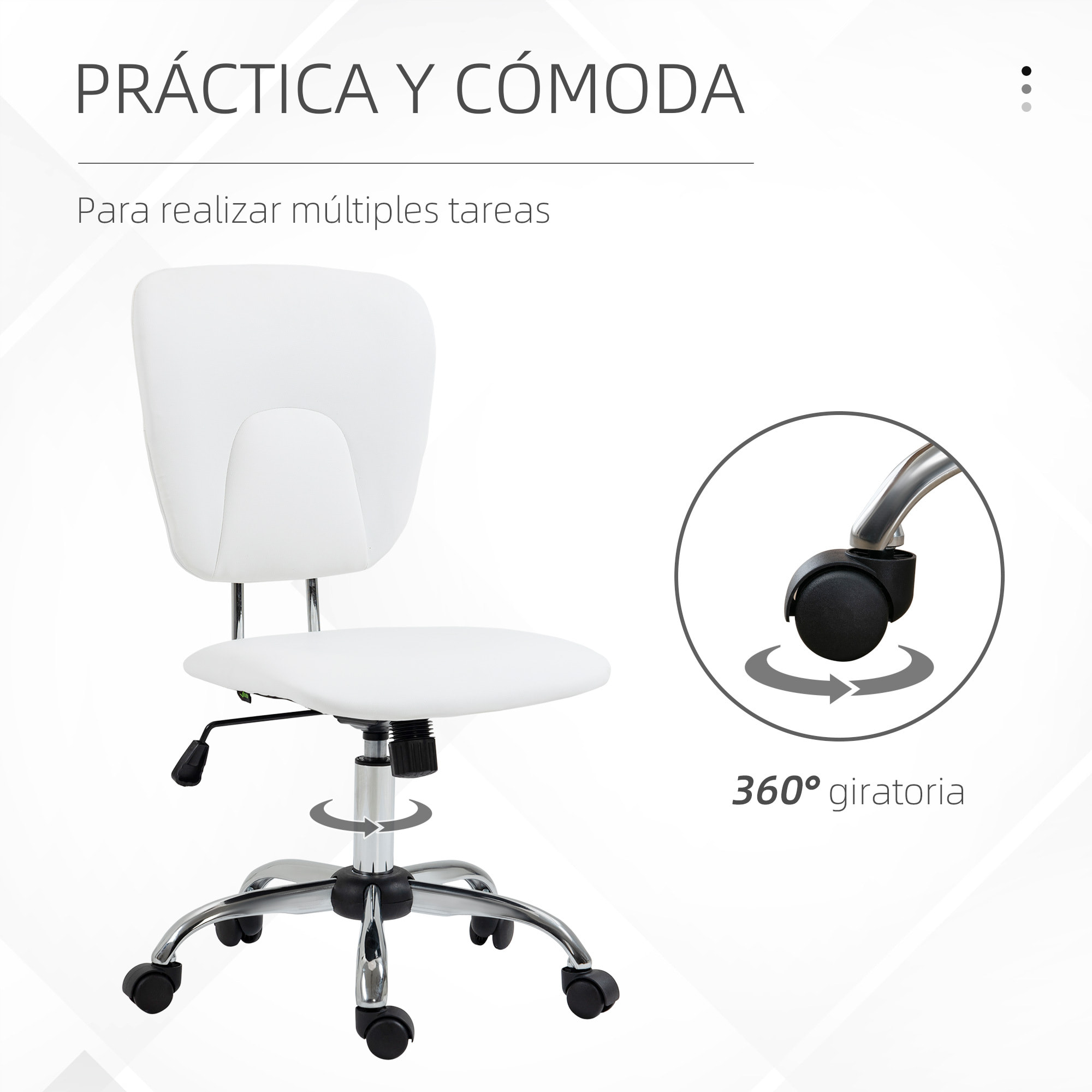 Silla de Oficina Silla de Escritorio Giratoria de Cuero PU con Altura Ajustable y Función de Inclinación para Salón Dormitorio Estudio Carga 120 kg 50x54x87,5-96,5 cm Blanco