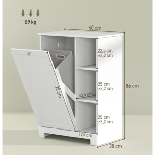 Armario de Baño con Cesto Ropa Sucia Mueble de Baño con Puerta Abatible Estantes Abiertos y Cesta Extraíble 60x38x86 cm Blanco
